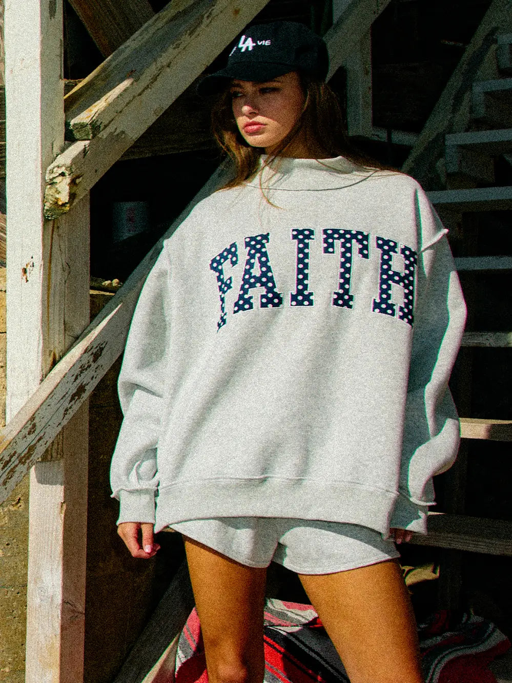 Faith Embroidered Polka-Dot Mock Neck Sweatshirt