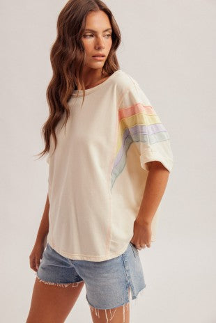 Aviator Rainbow Shoulder Oversized Washed Top
