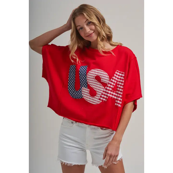 USA Patch Letter Oversized Top