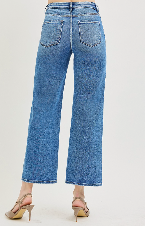 Tummy Control High Rise Crop Wide Jeans