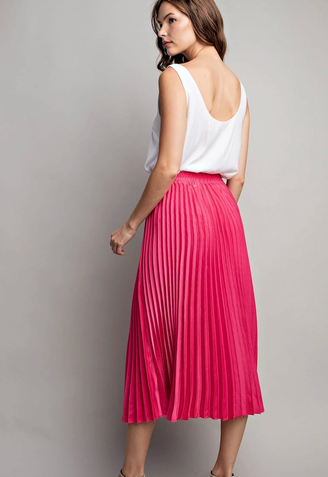 Hot Pink Solid Midi Skirt