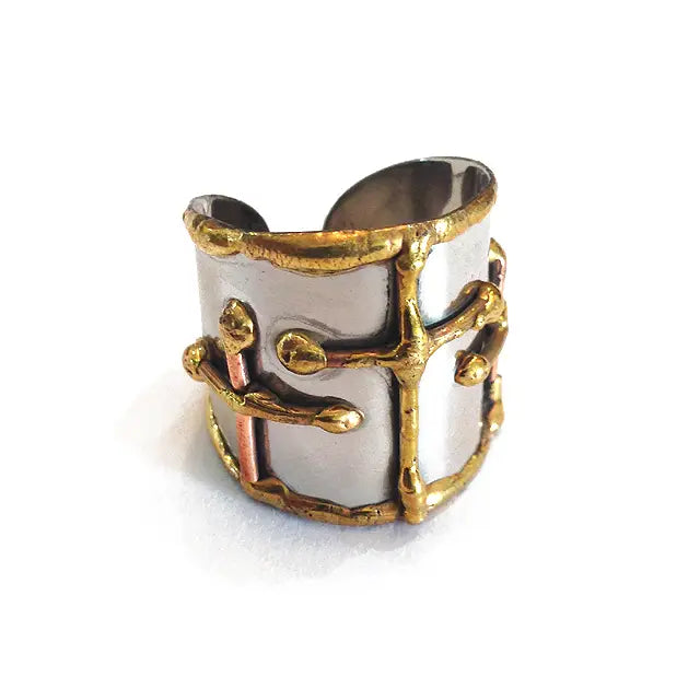 Mixed Metal Cuff Ring with Cross