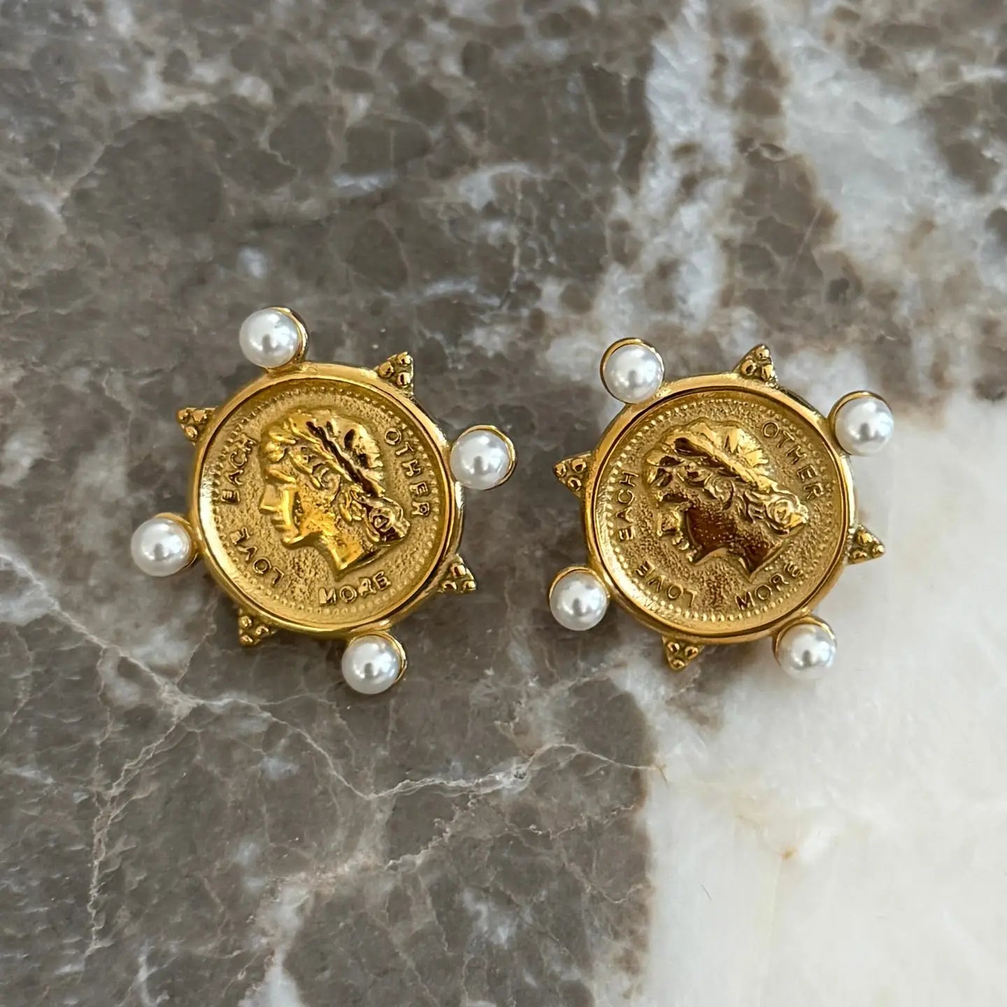 Catherine Coin Earring with Pearl Detail