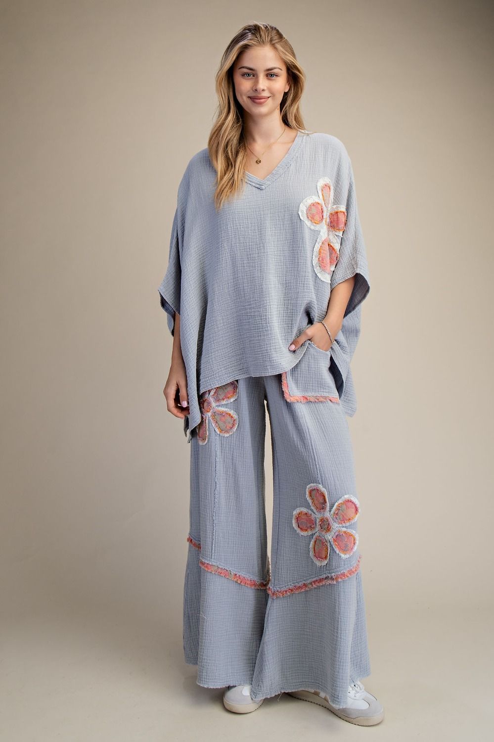 Cloud Blue Floral Patch Top
