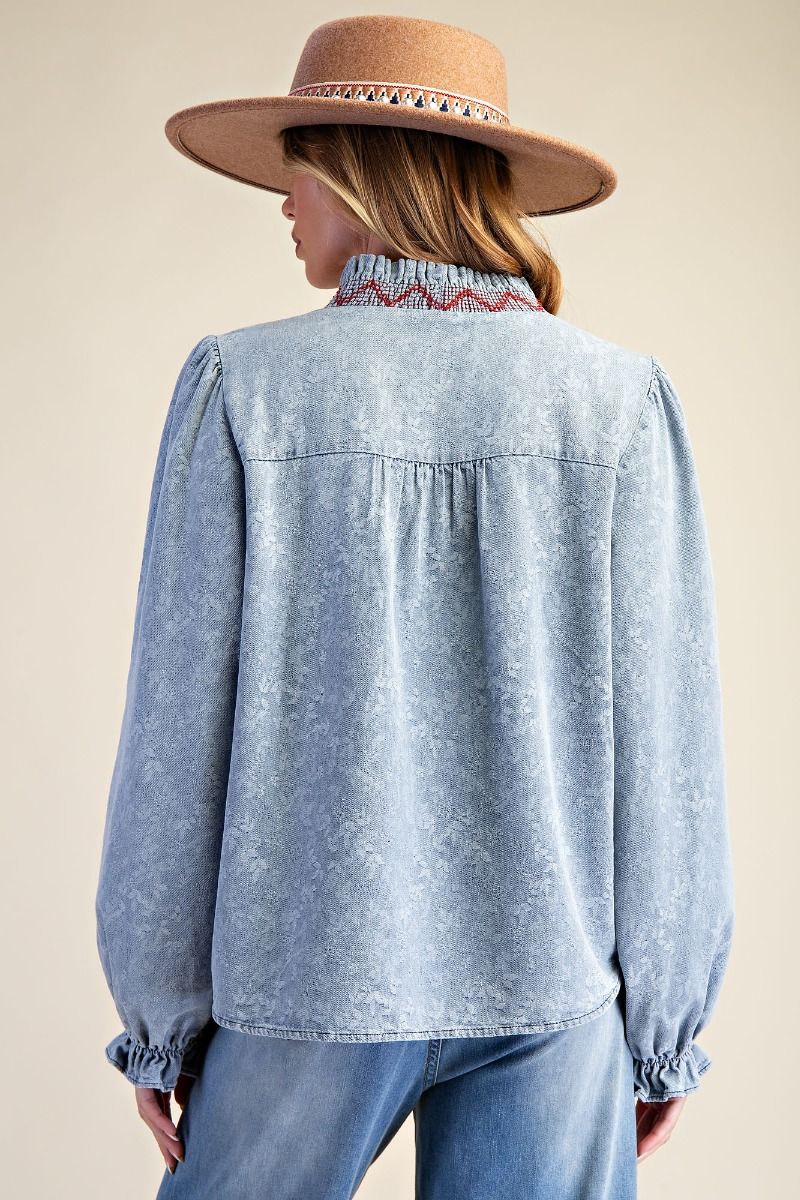 Rainey Ruffle Denim Jacquard Top