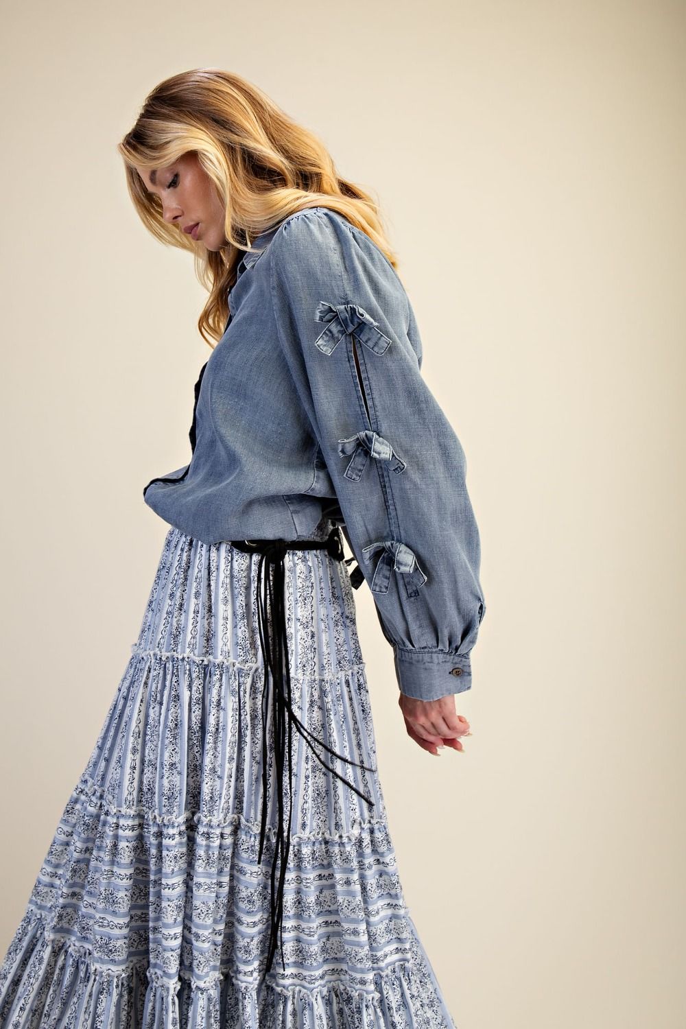 Darcy Denim Bow Detail Top