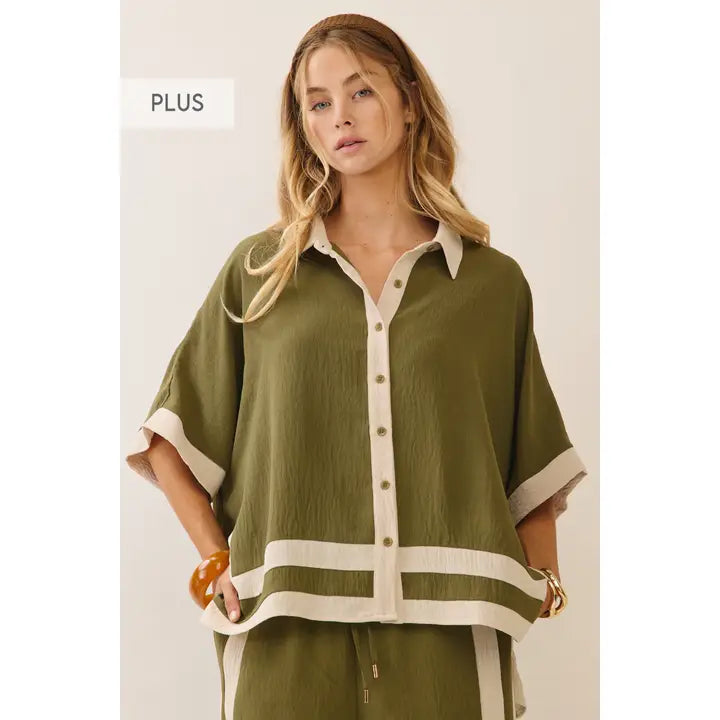 Celia Plus Contrast Trim Two Piec Set