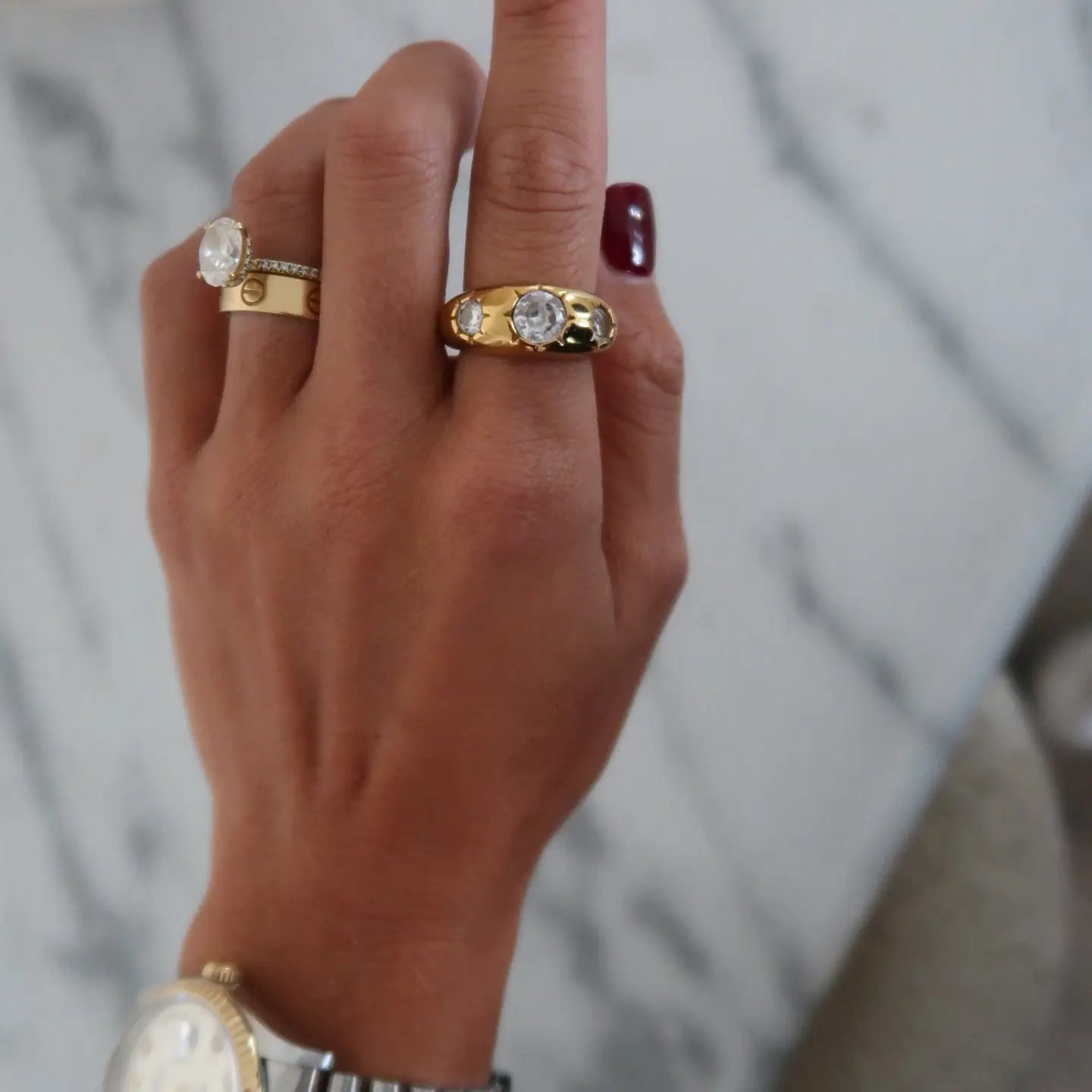 Shelby Three Stone Tarnish Resistant Ring (8)