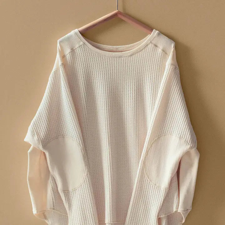 Oversized Waffle Knit High-Low Tunic Top