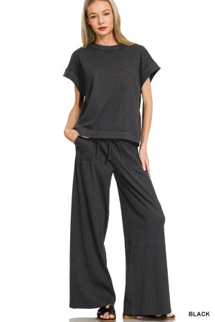 Ribbed Short Sleeve Tee Pants