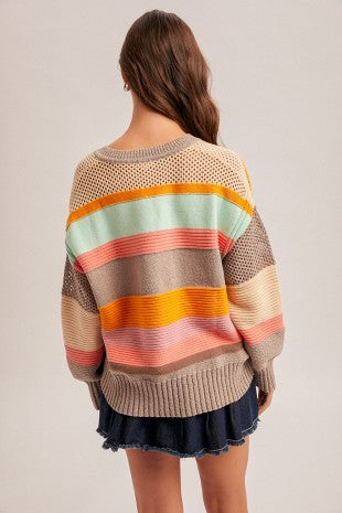 Oversized Striped Multi Color Block Sweater Top