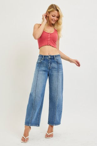 Cropped Baby Barrel Jean/ Seam Detail