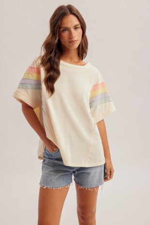 Aviator Rainbow Shoulder Oversized Washed Top