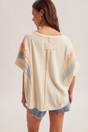 Aviator Rainbow Shoulder Oversized Washed Top