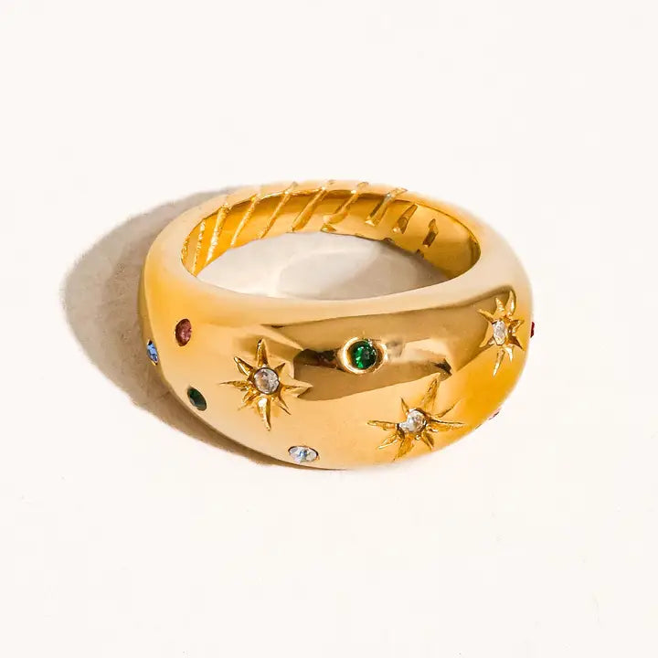 Angela 18K Gold Non-Tarnish Star Dome Ring