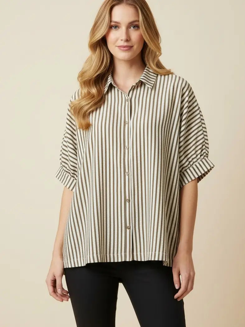 Stripe Short Sleeve Button Down
