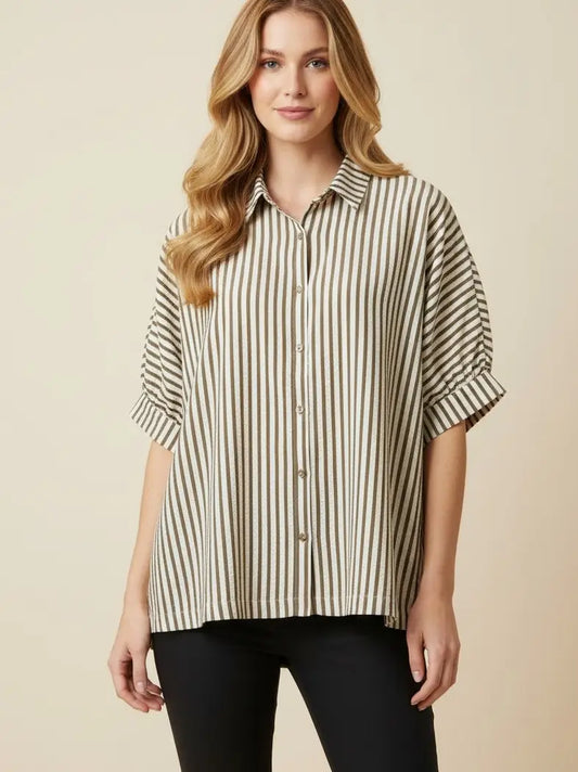 Stripe Short Sleeve Button Down