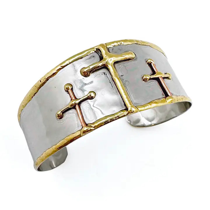 Mixed Metal Cuff Three Crosses