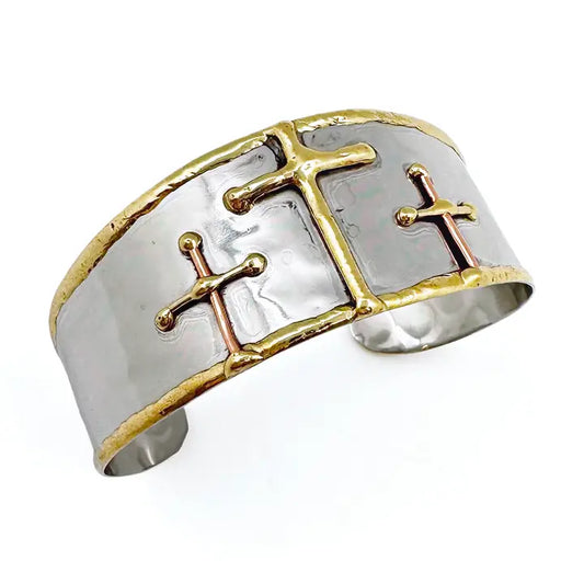 Mixed Metal Cuff Three Crosses