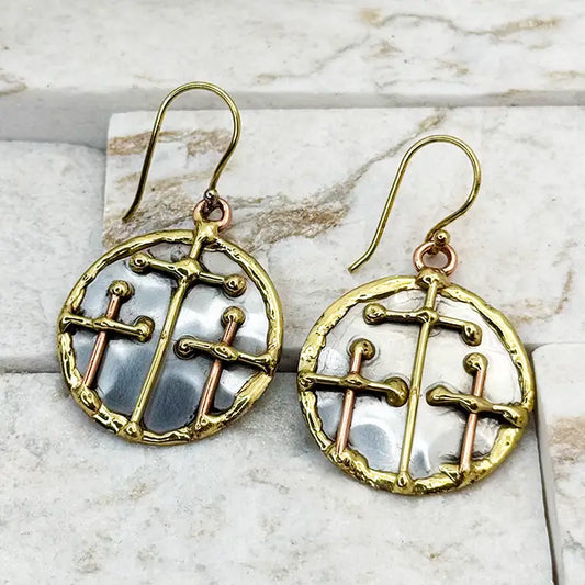Mixed Metal Triple Cross Earrings