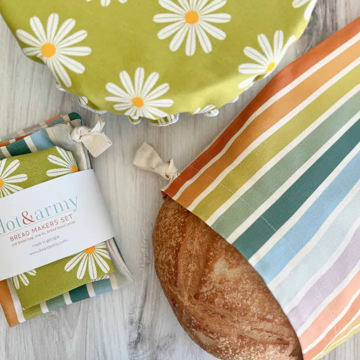 Daisy and Stripe Bread Makers Set- Bread Bag and Cover