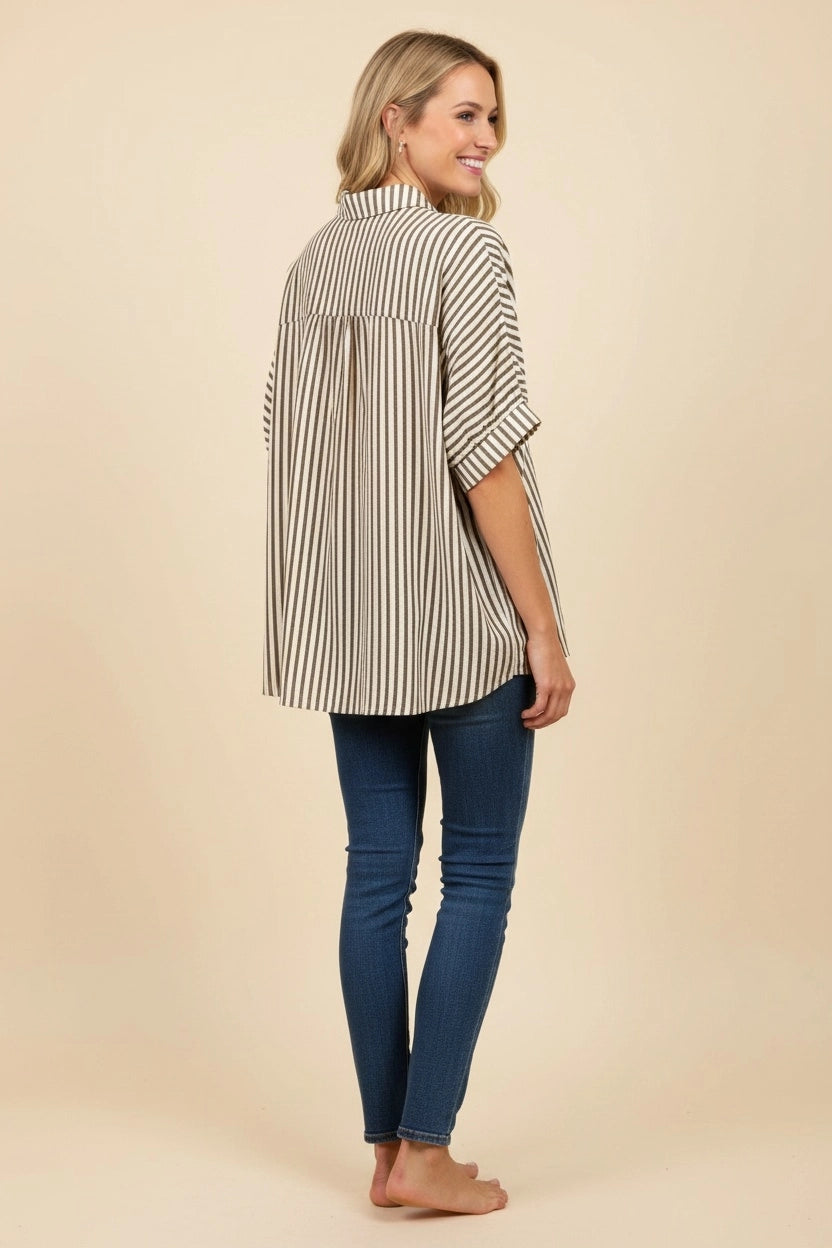 Stripe Short Sleeve Button Down