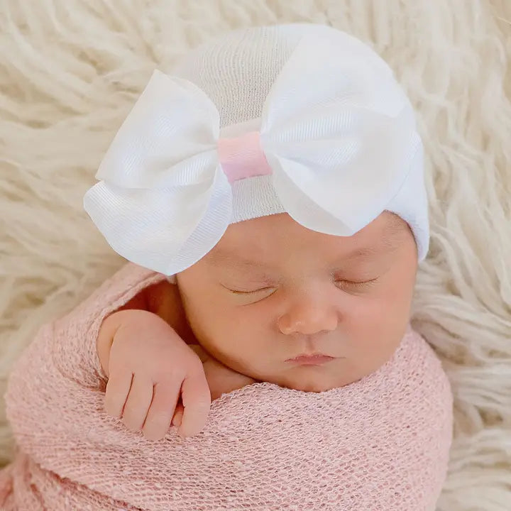 White Big Ribbon Bow Nursery Hat