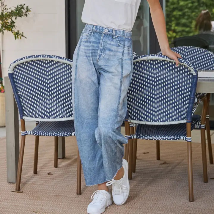 Illusion Faux Denim-Like Printed Barrel Pants