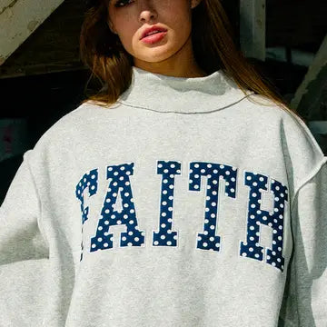 Faith Embroidered Polka-Dot Mock Neck Sweatshirt