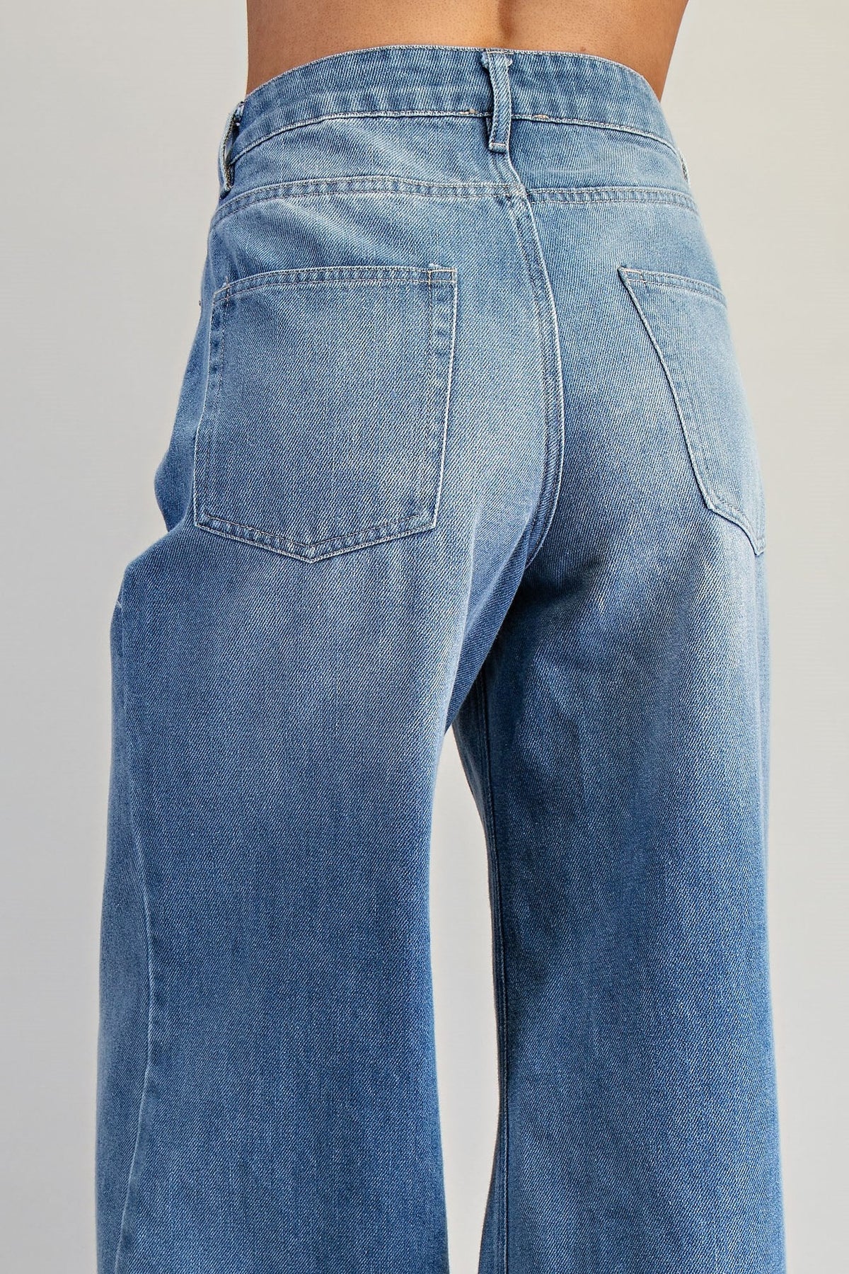 Ruffle Hem Wide Leg Mineral Washed Jeans