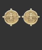 Queen Bee Gold Textured Coin Earrings