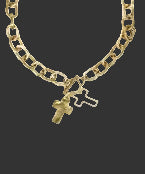 Gold Hammered Cross and Outline Necklace