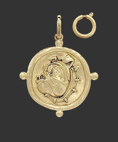 Large Gold Bulldog Round Pendant Charm