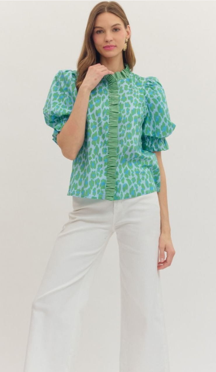 Lacey Leopard Ruffle Trimed Top