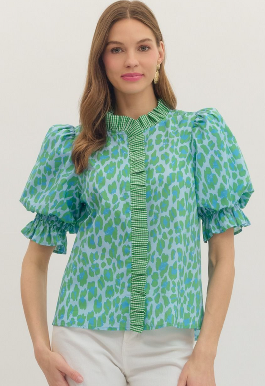 Lacey Leopard Ruffle Trimed Top