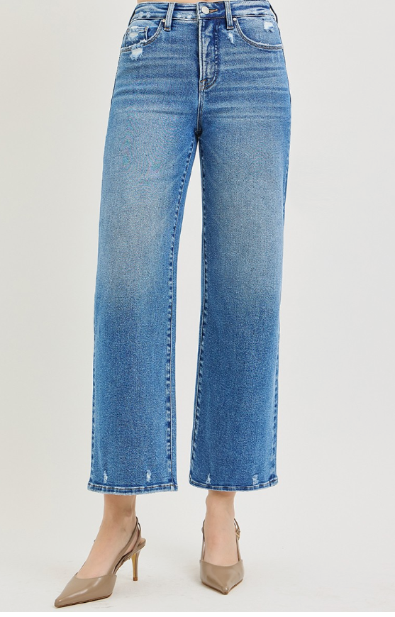 Tummy Control High Rise Crop Wide Jeans