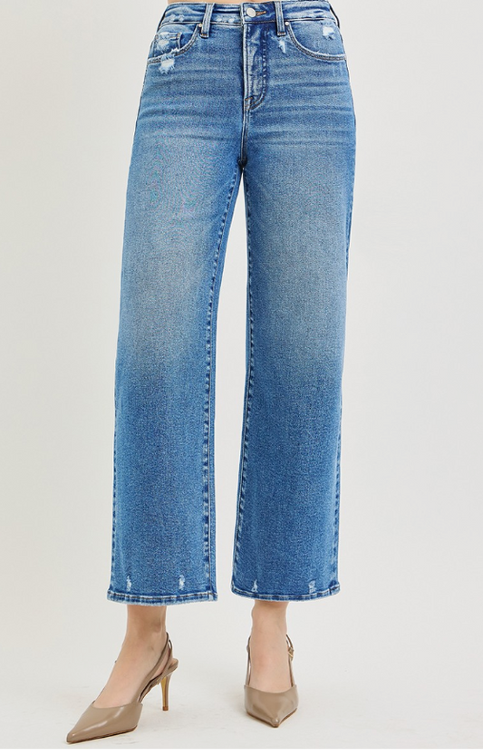 Tummy Control High Rise Crop Wide Jeans