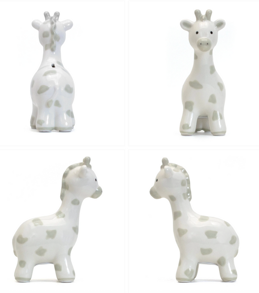 White Polka Dot Giraffe Ceramic Bank Pink or Gray