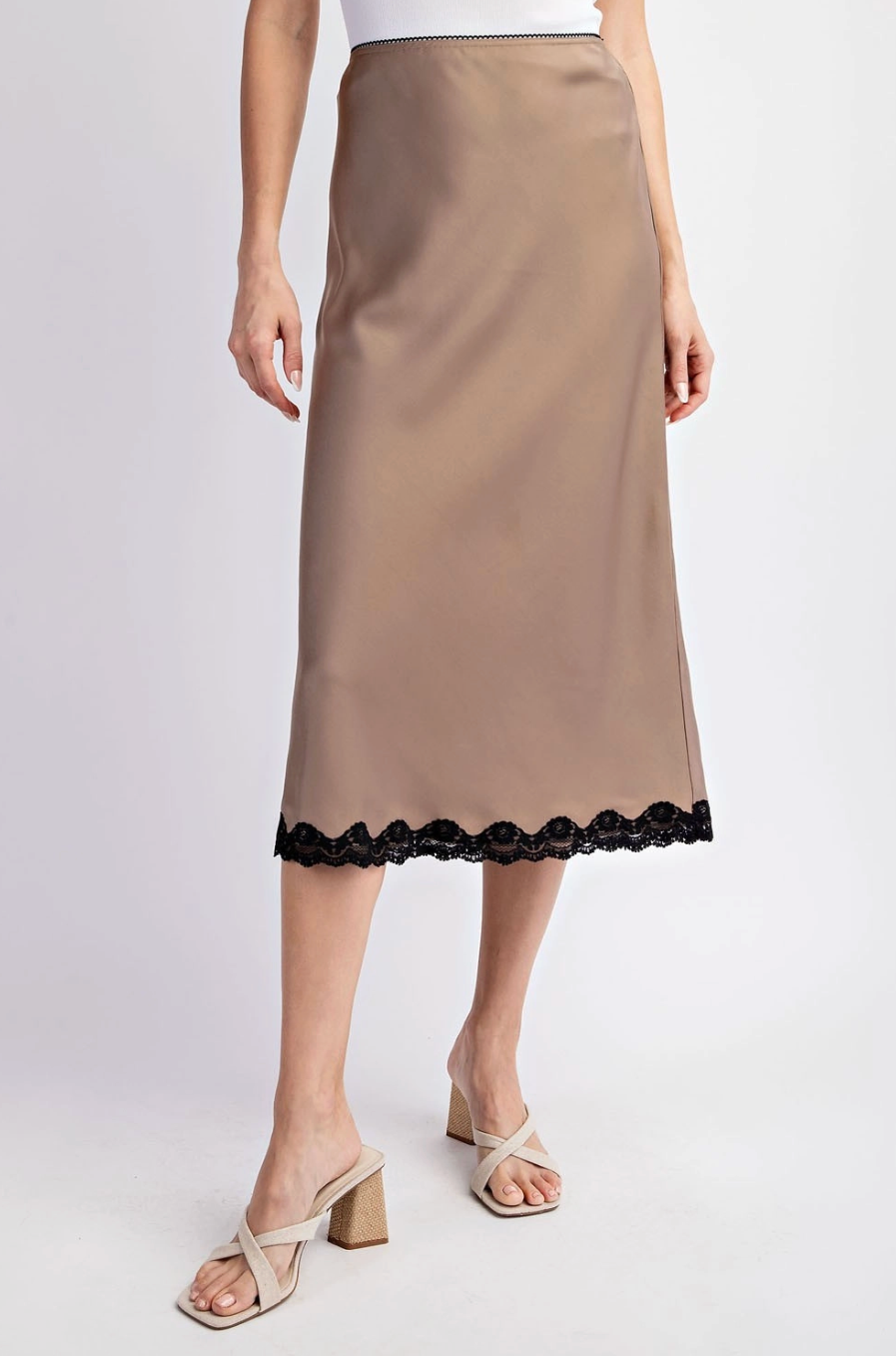 Satin Lace Mid Skirt