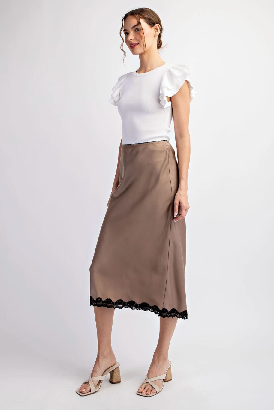 Satin Lace Mid Skirt