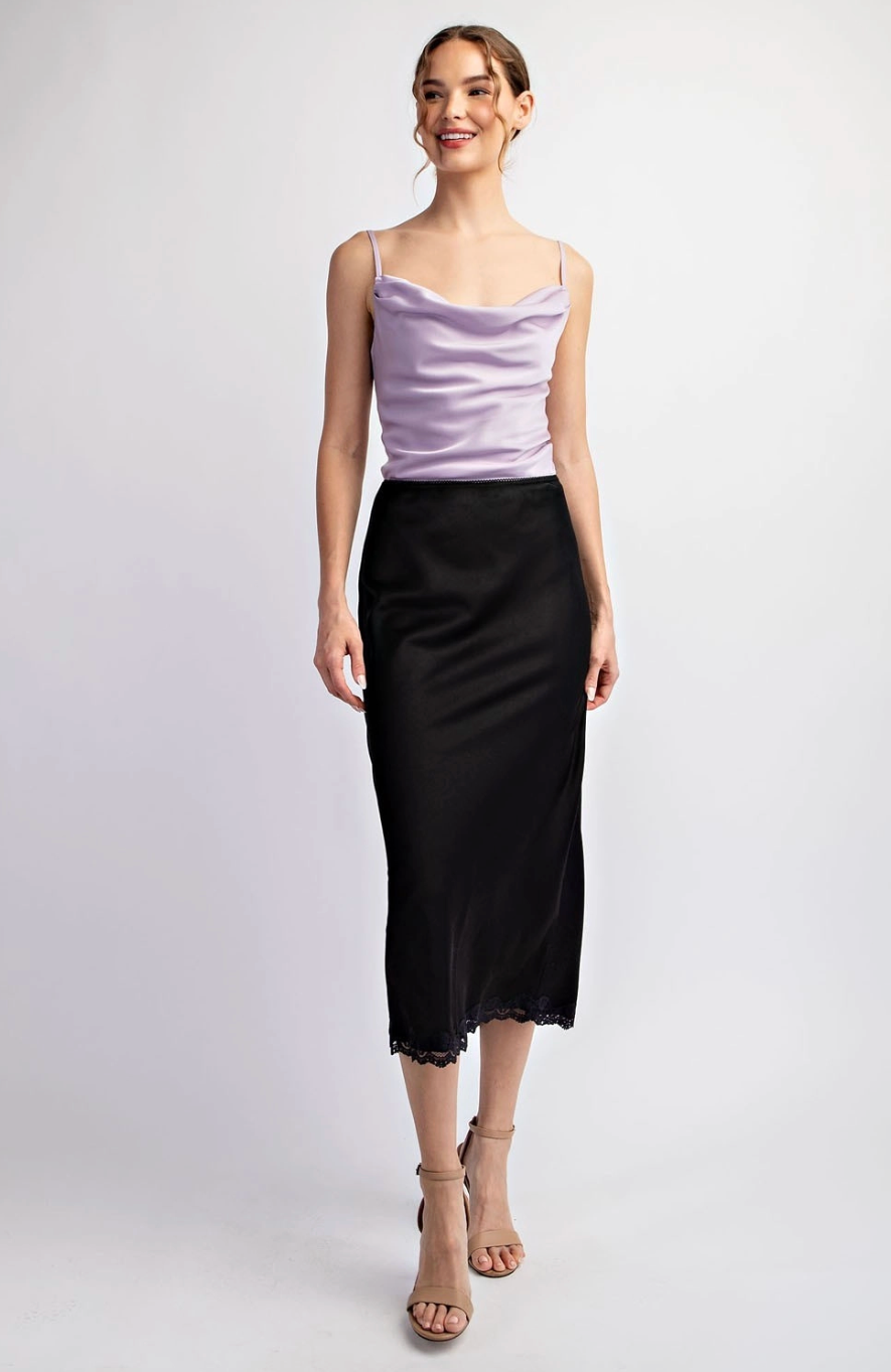 Satin Lace Mid Skirt