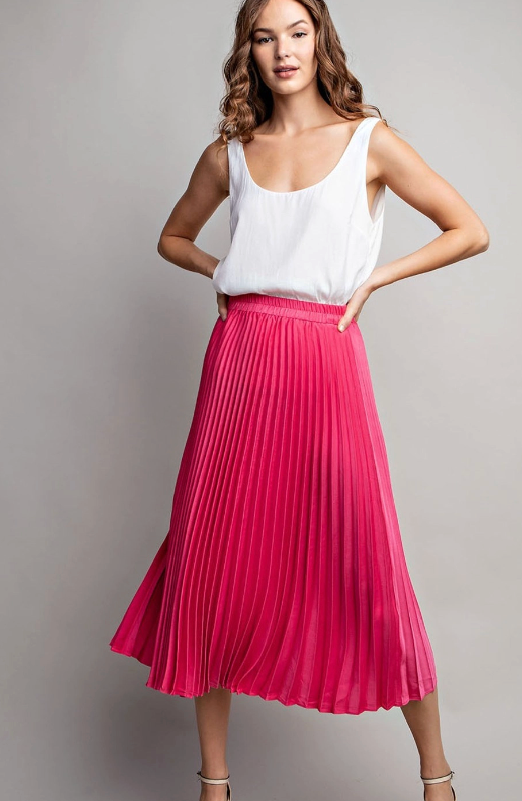 Hot Pink Solid Midi Skirt