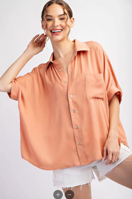 Solid Button Down Top Apricot