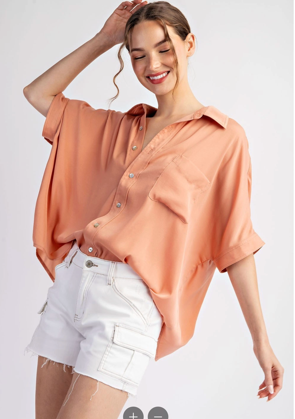 Solid Button Down Top Apricot