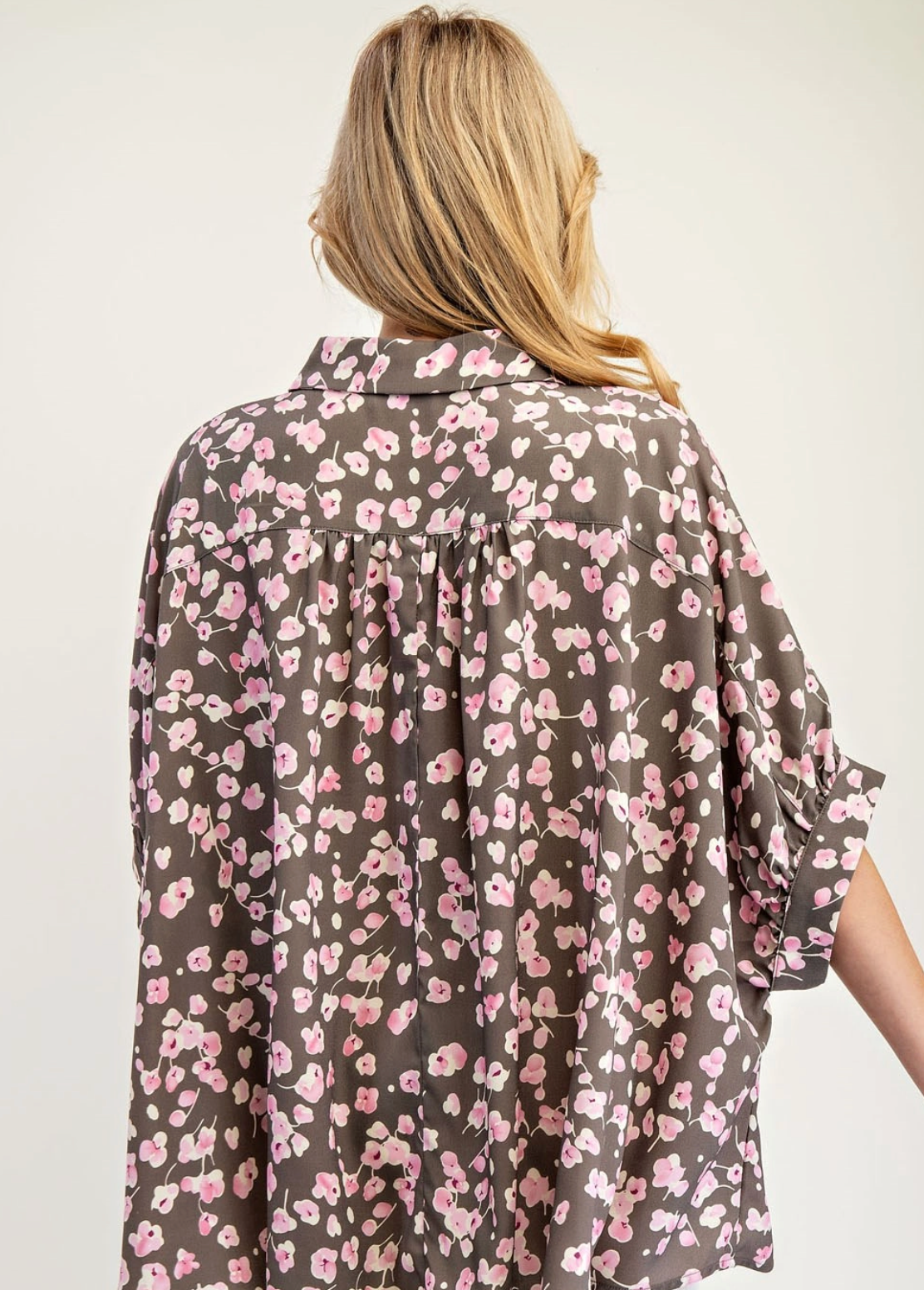 Floral Printed Dolman Sleeve Blouse Top Rose Oak