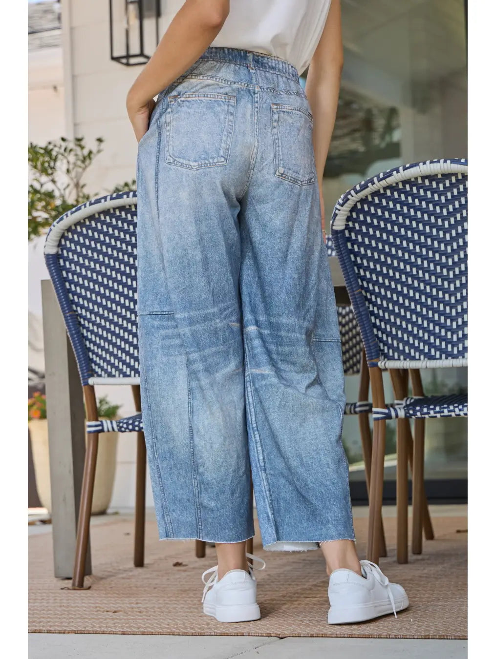 Illusion Faux Denim-Like Printed Barrel Pants