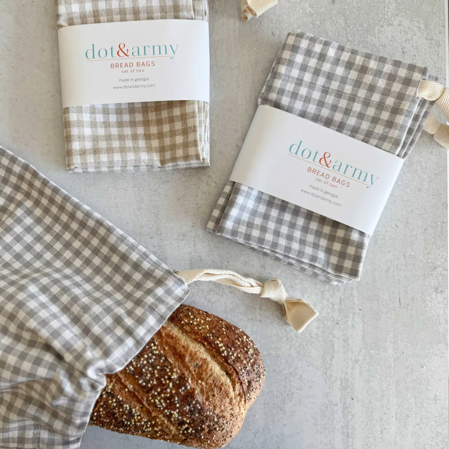 Check Linen Bread Bags, set of two