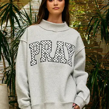 Mock Neck Polka Dot Pray Sweatshirt (Embroidered)