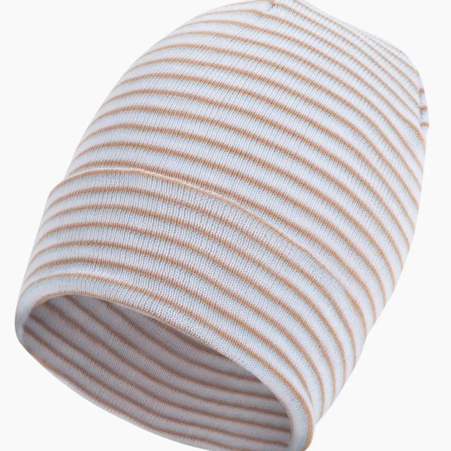 Blue Tan White Stripe Newborn Hat