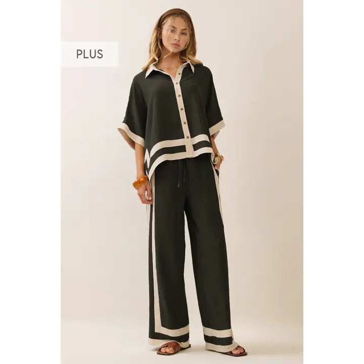 Celia Plus Contrast Trim Two Piec Set